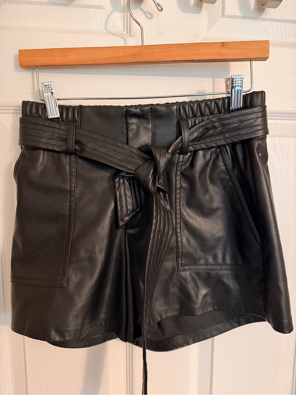Guess Black Faux Leather High-Waist Tie-Belt Shorts